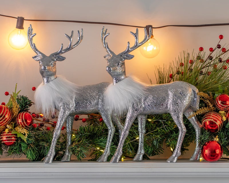 Ornativity Silver Glitter Christmas Reindeer - Xmas Holiday Party Deer Figurine Statues Dinner Tabletop Decorations Centerpiece Mantle - 12"" Pack of 2 - Image 5